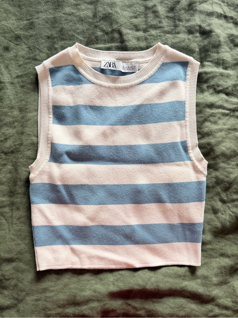 ZARA Blue and White Striped Knit Tank Top